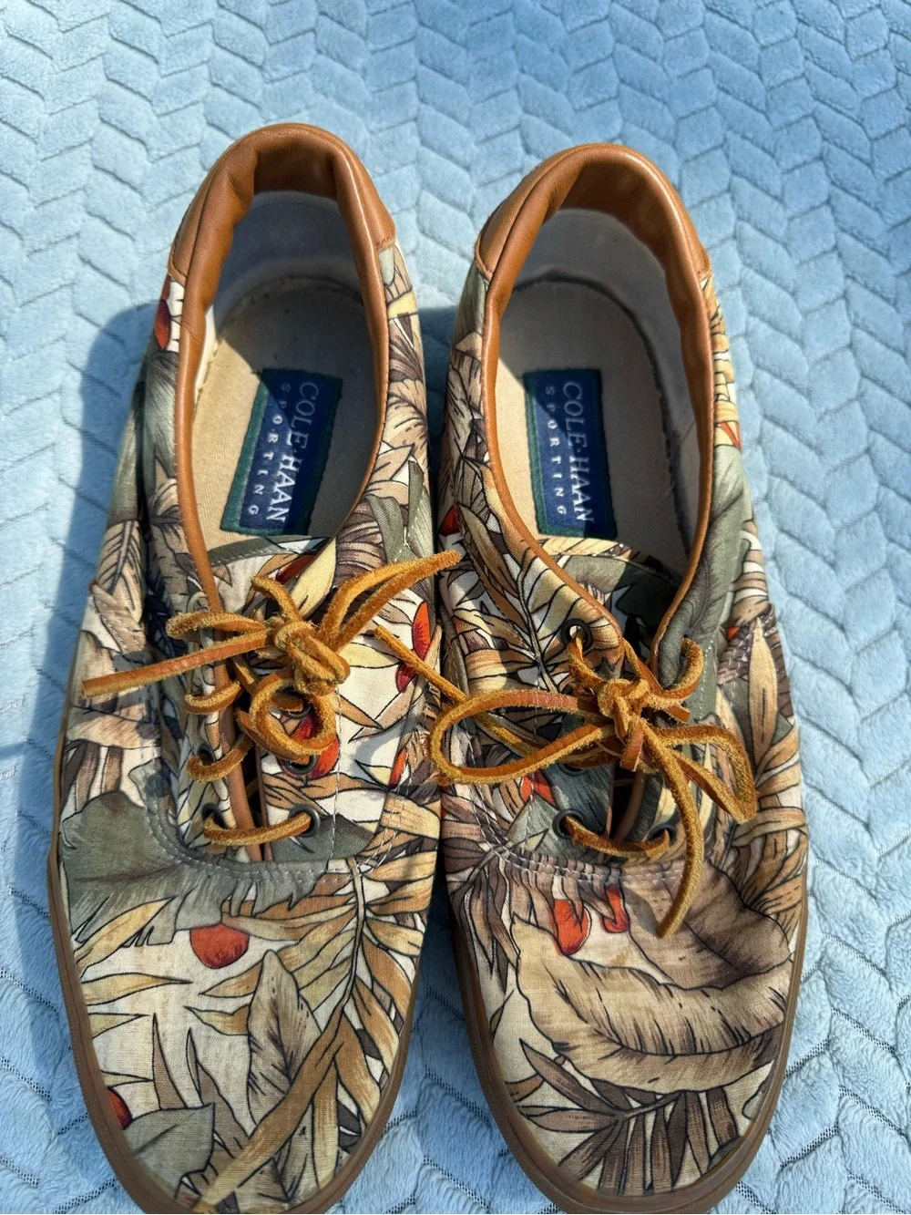 VTG 90s Cole Haan Sporting Canvas Deck Shoes Tropical Print 10.5 M Made in Korea